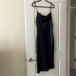 SATIN COWL NECK SLIP MIDI DRESS